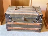 Nice Antique Flat Top Trunk Full of Curtains