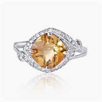 14K WHITE GOLD 2.90CT CITRINE 0.10CT DIAMOND RING