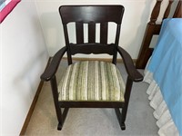 Vintage Wood Upholstered Rocking Chair