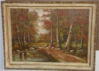 Unknown Artist Autumn Forest Landscape Oil on Canv