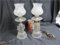 Vtg Etched Glass Lamp Pair Rare