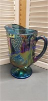 Blue Carnival Glass pitcher by Indiana Glass