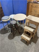 Three stools, one shop built stepstool, small