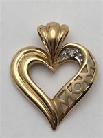10k Gold & Diamond "mom" Heart Pendant