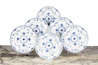 SIX ROYAL COPENHAGEN BLUE FLUTED LUNCHEON PLATES