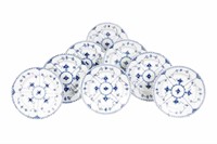 TEN ROYAL COPENHAGEN BLUE FLUTED DINNER PLATES