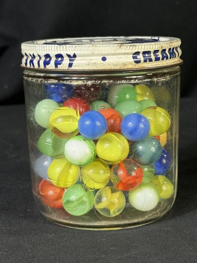 Small Skippy Jar of Marbles Approx 70 Marbles