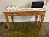 Vintage Oak Side Table with Two Drawers and Inset