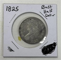 1825 BUST HALF DOLLAR SILVER COIN