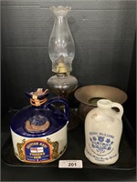 Vintage Oil Lamp, Brass Spittoon, British Navy