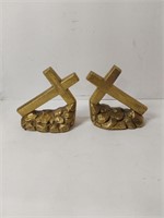 70's M Craftsman Brass Rugged Cross Bookends U15A