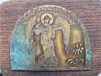 Religious Brass Plaque on Wood