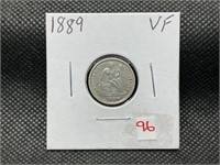 1889 SEATED DIME VF