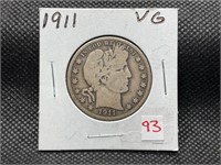 1911 BARBER HALF DOLLAR VG