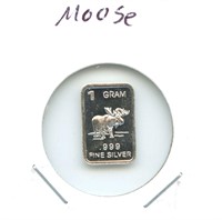 1 gram Silver Bar - Moose, .999 Fine Silver