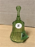 Small hand-painted green glass bell