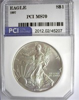 1997 Silver Eagle PCI MS-70 LISTS FOR $1400