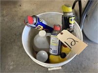 Bucket with Mineral Spirits, WD40, etc.
