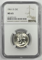 1961-D Washington Silver Quarter NGC MS65