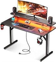 Motpk Small Gaming Desk With Led Lights & Power