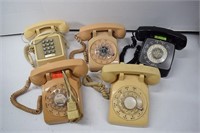 Five Vintage Rotary Dial and Push Button Phones