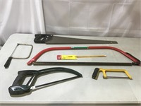 Saws: hack saws, coping saw, hand saw, blades