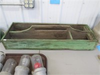 37”x13” Green Painted Wooden Tool Carrier
