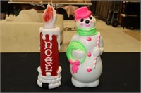 2 Blow Molds by Empire Snowman 1968 and Candle