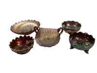 Five Pieces Carnival Glass