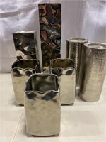 Silver Hammered Metal Vases/Candle Holders