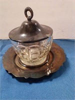 Silver plate and crystal sugar bowl