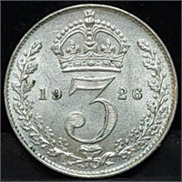 1926 Great Britain Silver 3 Pence BU