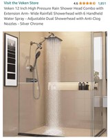 Veken 12 Inch High Pressure Rain Shower Head Combo