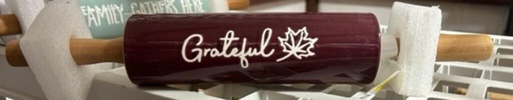 Glass Rolling Pin 'Grateful' NEW