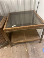 1980's wooden coffee table with top glass in good