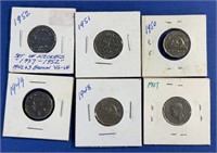 1947,48,49,50,51,52 CAN nickles $0.05