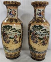 Pair of Hand Painted Royal Satsuma Asian Vases