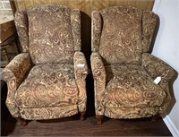 (2X) UPHOLSTERED WING BACK QUEEN ANNE CHAIRS