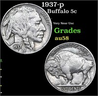 1937-p Buffalo Nickel 5c Grades Choice AU/BU Slide