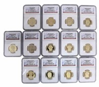 (13) US PRESIDENTIAL ONE DOLLAR COINS, ULTRA CAMEO