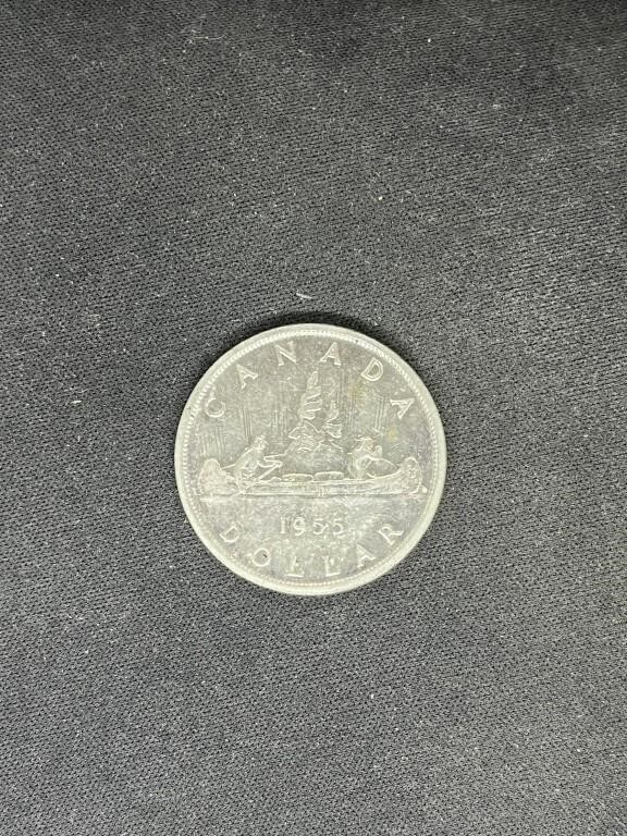 Canadian Silver Dollar 1955 3 Water Lines