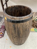 Wood Barrel w/ bands. 21in H x 10in diam