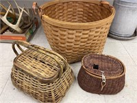 3 baskets. Incl fishing creel. Large 14in H x