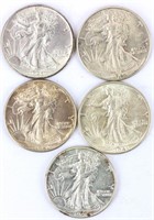 Coin 5 High Grade Walking Liberty Half Dollars A.U