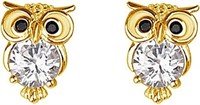 Gold Plated .76ct White Topaz Owl Earrings