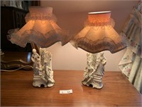 (2) Victorian Figurine Lace Lamps