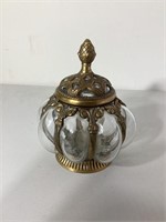 Vintage Hand Blown Bubble Glass & Brass Jar