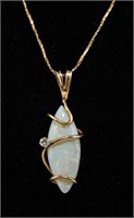 Jewelry 14k Gold Opal Diamond Pendant Necklace