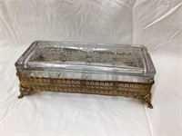 Victorian Etched Glass Jewelry Box, Chip on Side,