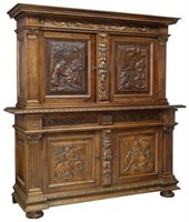 CONTINENTAL CARVED WALNUT SIDEBOARD